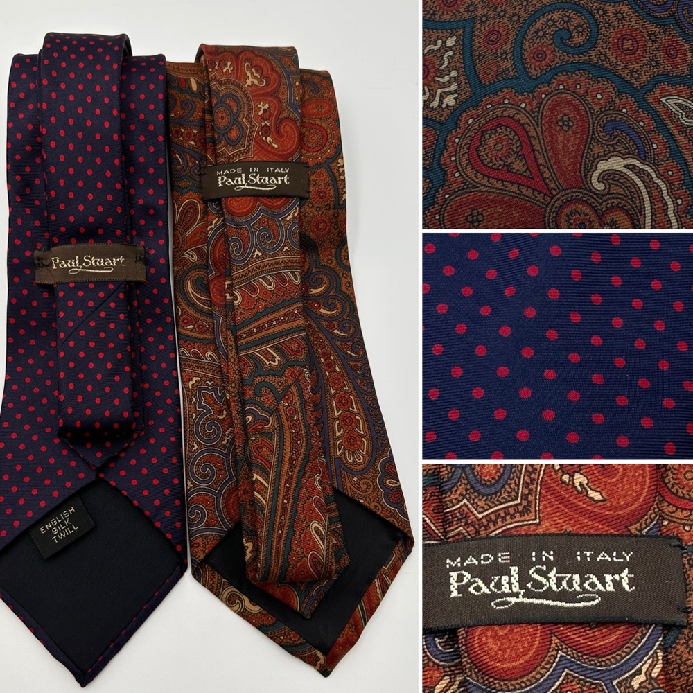 PAUL STUART NECKTIE LOT VINTAGE PAISLEY POLKA DOT TIE ITALY ENGLISH SILK TWILL